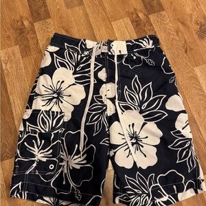 Floral Black and White Men's Swim Shorts